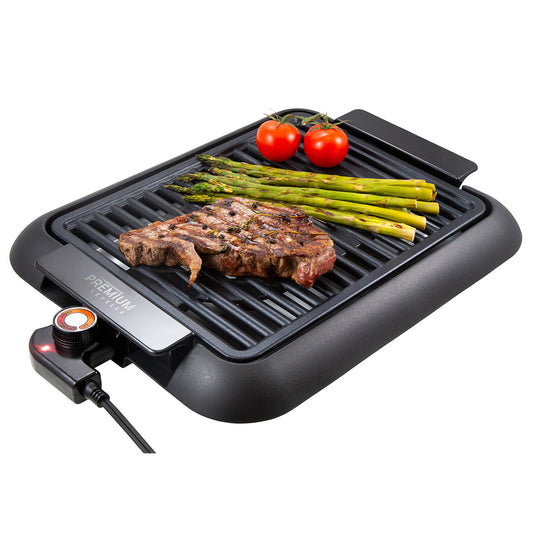 Premium Levella 12" Black Non-stick Electric Indoor Grill With Detachable Oil Tray and Plate