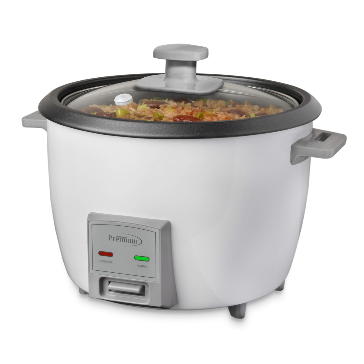 Premium Levella 12-Cup White Rice Cooker With Glass Lid, Rice Paddle and Measuring Cup
