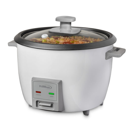 Premium Levella 12-Cup White Rice Cooker With Glass Lid, Rice Paddle and Measuring Cup