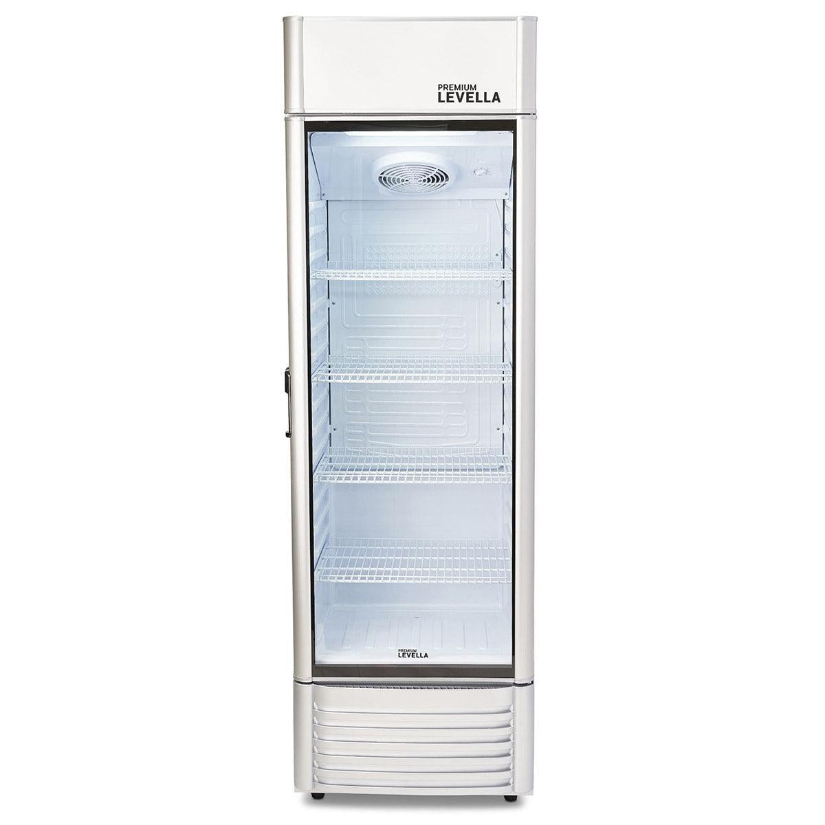 Premium Levella 12.5 Cu. Ft Silver Commercial Upright Beverage Display Refrigerator With Single Glass Door and Safety Lock - Holds 280pcs 12oz Cans