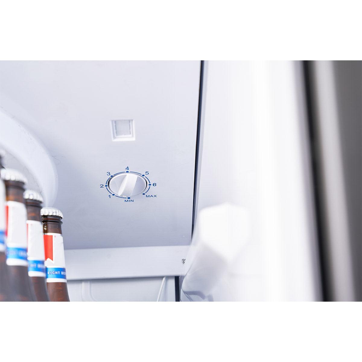 Premium Levella 12.5 Cu. Ft Silver Commercial Upright Beverage Display Refrigerator With Single Glass Door and Safety Lock - Holds 280pcs 12oz Cans