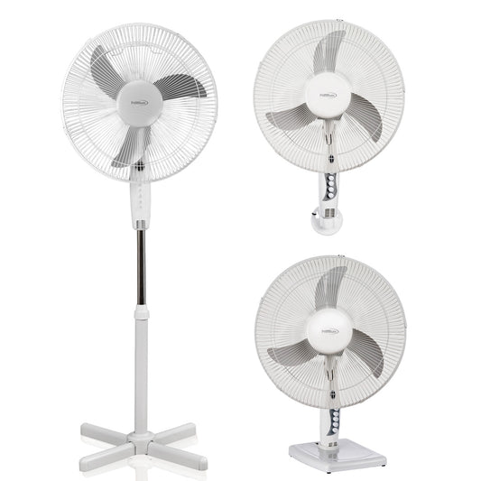 Premium Levella 16" White 3-in-1 Stand / Table / Wall Fan With Light