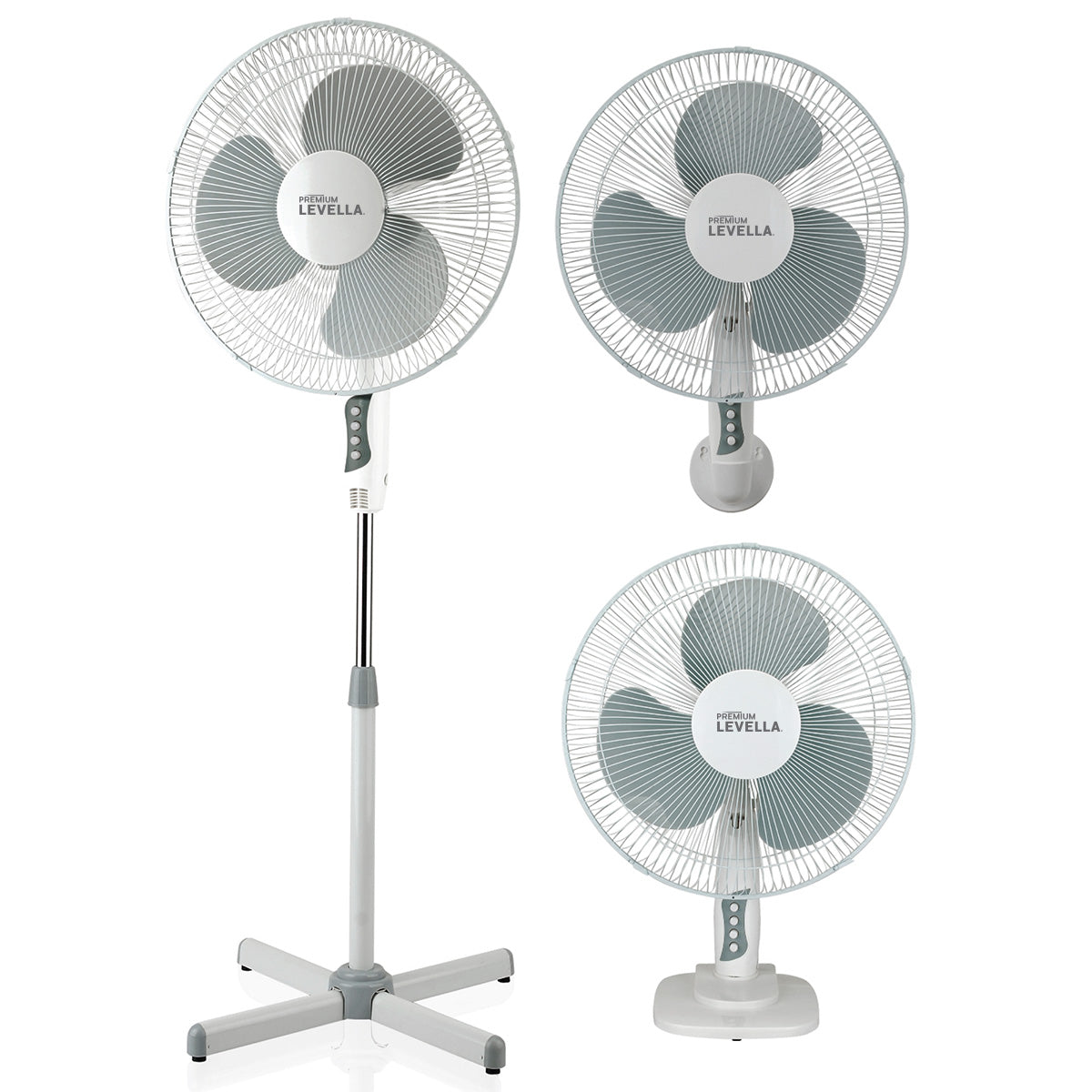 Premium Levella 16" White 3 in 1 Stand / Table / Wall Fan