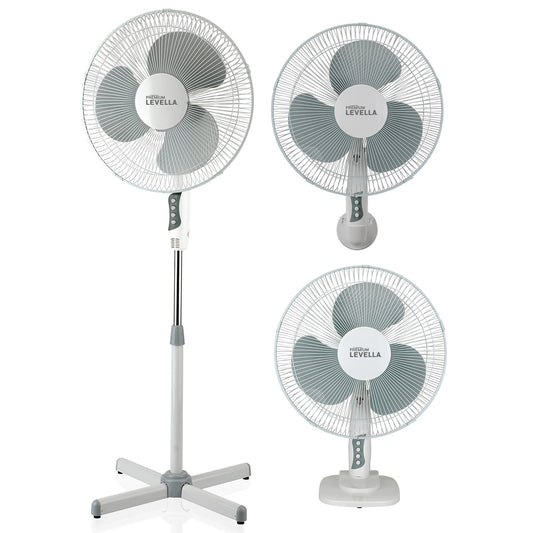 Premium Levella 16" White 3 in 1 Stand / Table / Wall Fan