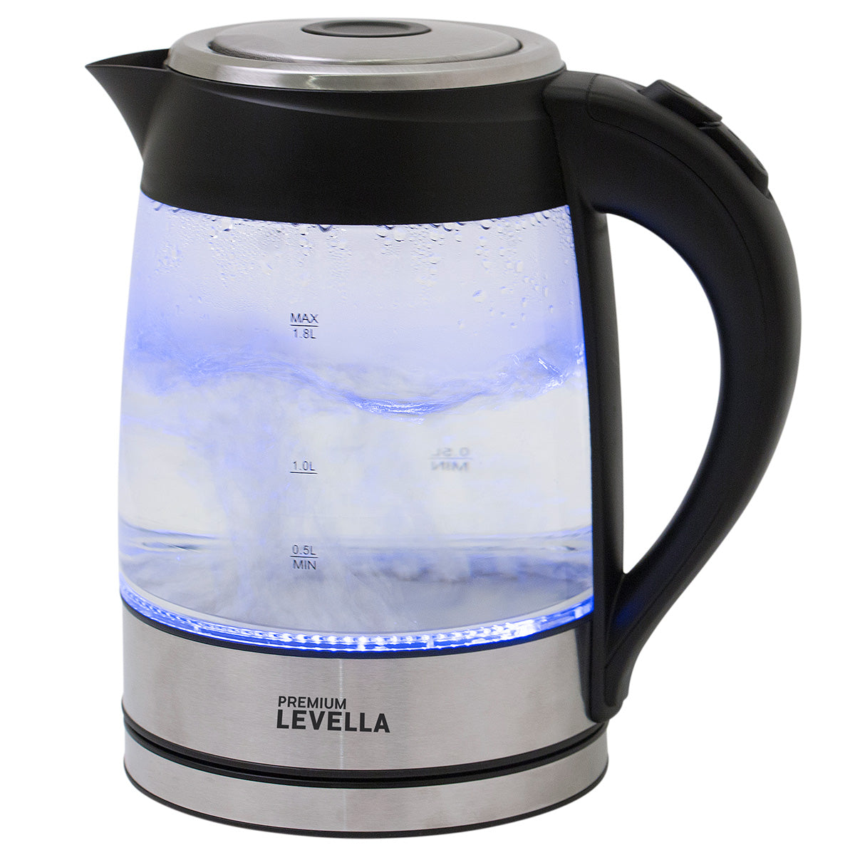 Premium Levella 2 Qt Clear Glass Electric Tea Kettle With Blue LED light