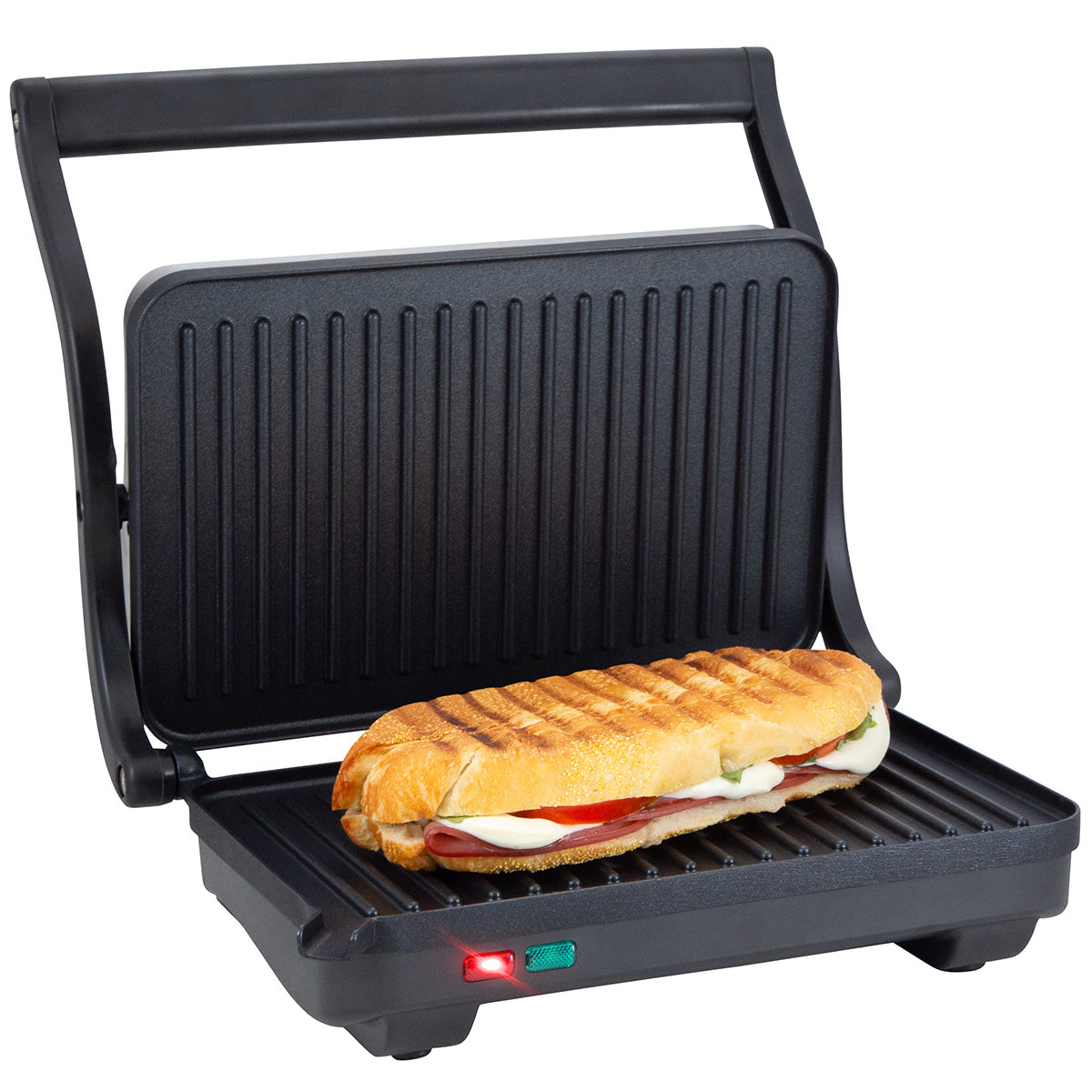 Premium Levella 2-Slice Brushed Stainless Steel Panini Maker With Non-stick Coated Plates and Drip Tray