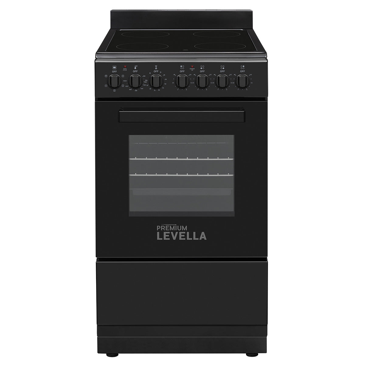Premium Levella 20" Black Freestanding Electric Stove With 4 Burners and Vitroceramic Cooktop