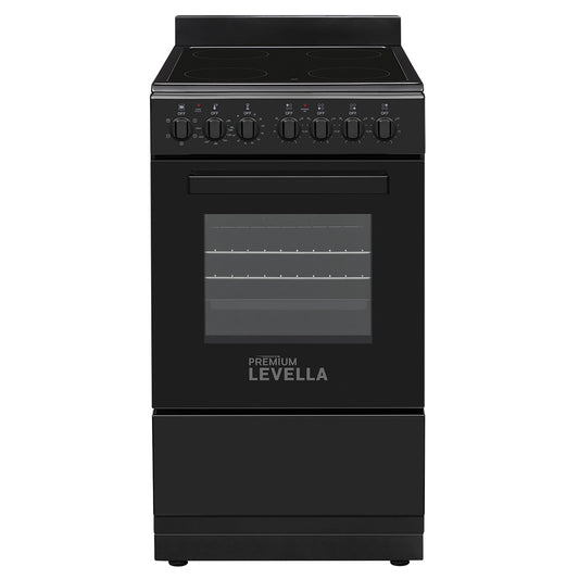 Premium Levella 20" Black Freestanding Electric Stove With 4 Burners and Vitroceramic Cooktop
