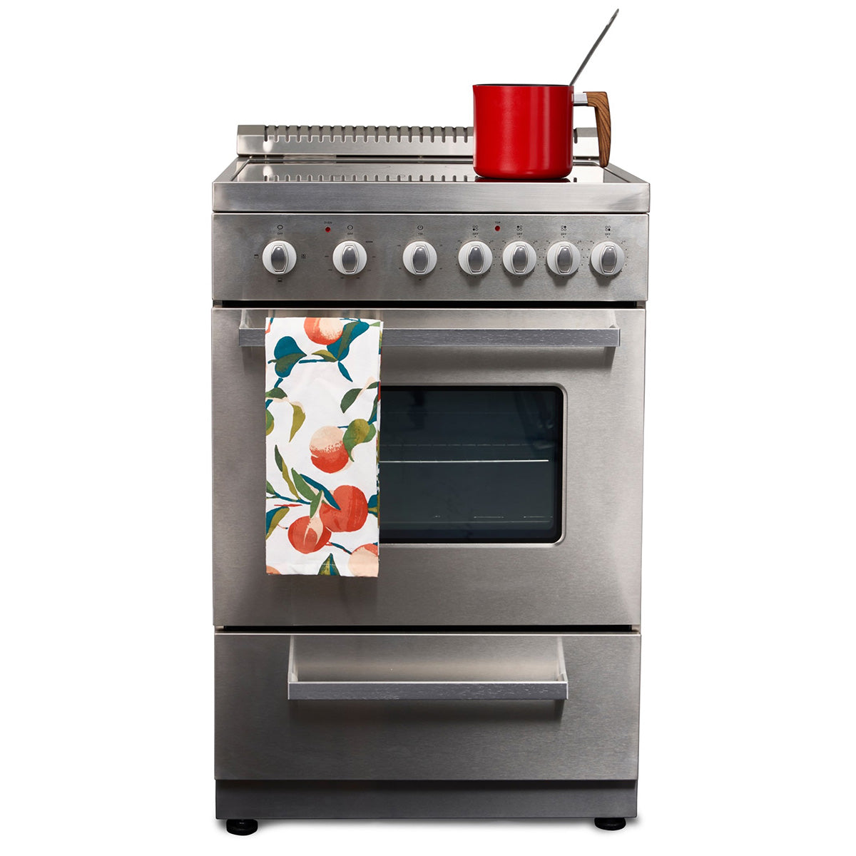 Premium Levella 20" Brushed Silver Freestanding Electric Stove With 4 Burners, 1 Bake Tray, 1 Bake Wire, and 1 Removable Crumb Tray