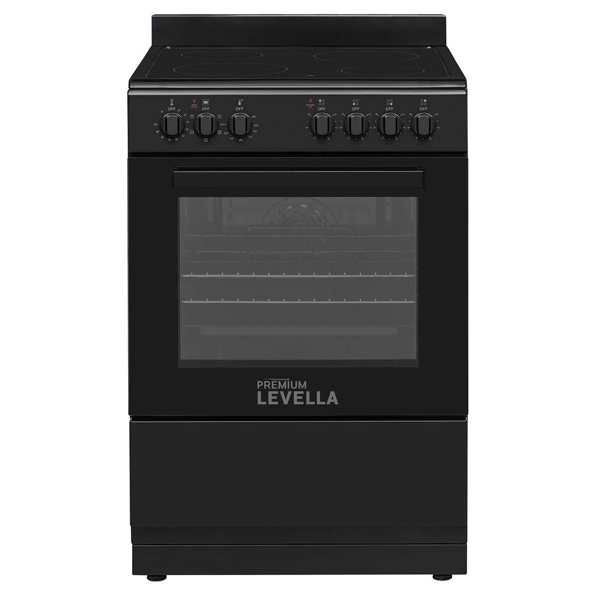 Premium Levella 24" Black Freestanding Electric Stove With 4 Burners and Vitroceramic Cooktop