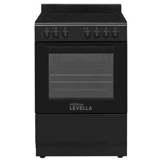 Premium Levella 24" Black Freestanding Electric Stove With 4 Burners and Vitroceramic Cooktop
