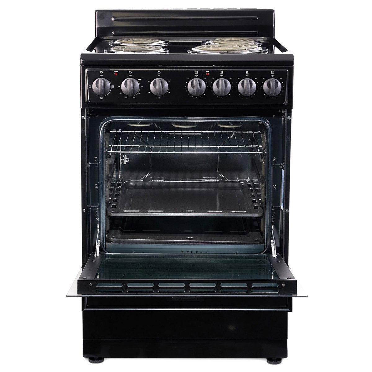 Premium Levella 24" Black Freestanding Electric Stove With 4 Spiral Hot Plate