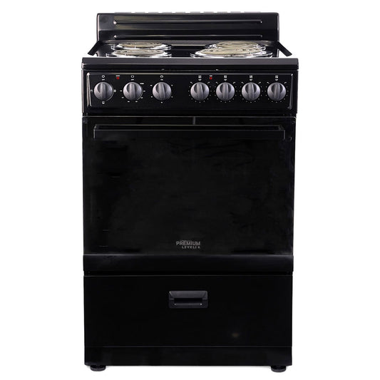 Premium Levella 24" Black Freestanding Electric Stove With 4 Spiral Hot Plate