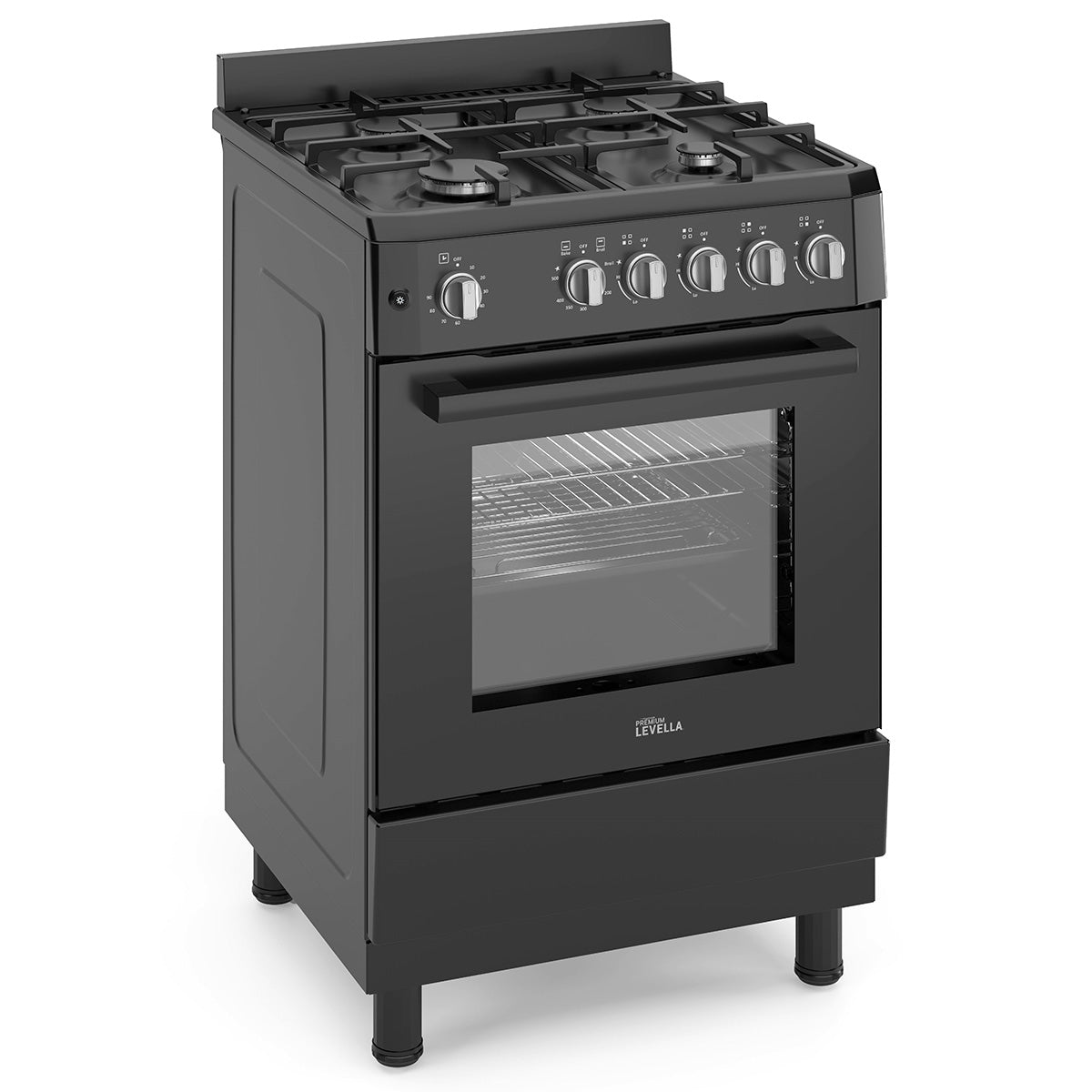 Premium Levella 24" Black Gas Range With 4 SABAF Burners, 2 Grids, 1 Trivet Grill, and 1 Baking Tray