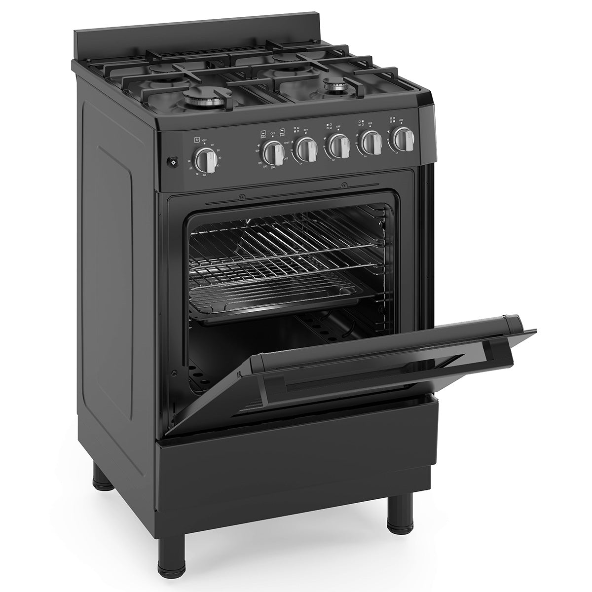 Premium Levella 24" Black Gas Range With 4 SABAF Burners, 2 Grids, 1 Trivet Grill, and 1 Baking Tray
