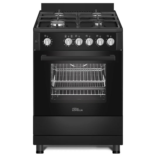 Premium Levella 24" Black Gas Range With 4 SABAF Burners, 2 Grids, 1 Trivet Grill, and 1 Baking Tray