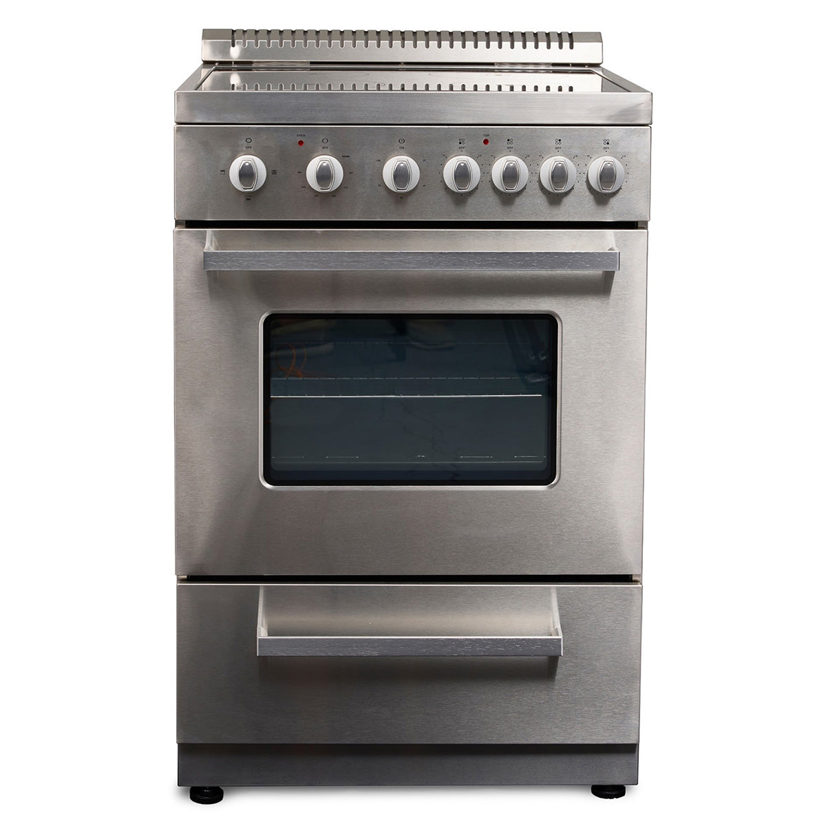 Premium Levella 24" Brushed Silver Freestanding Electric Stove With Air Fry Function