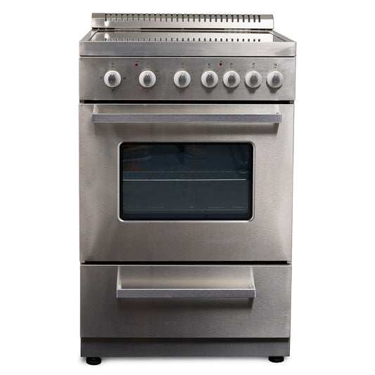 Premium Levella 24" Brushed Silver Freestanding Electric Stove With Air Fry Function