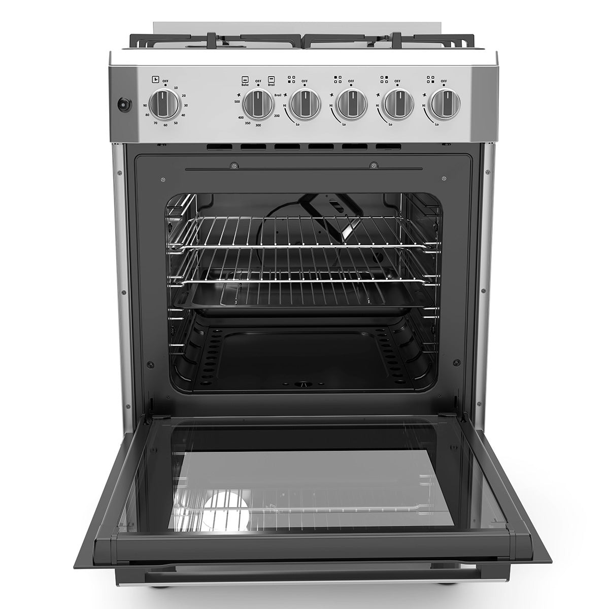 Premium Levella 24" Stainless Gas Range With 4 SABAF Burners, 2 Grids, 1 Trivet Grill, and 1 Baking Tray