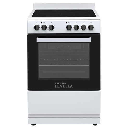 Premium Levella 24" White Freestanding Electric Stove With 4 Burners and Vitroceramic Cooktop