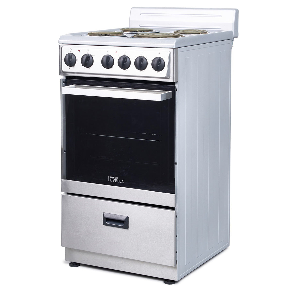 Premium Levella 24" White Freestanding Electric Stove With 4 Spiral Hot Plates, 1 Bake Tray, and 1 Bake Wire