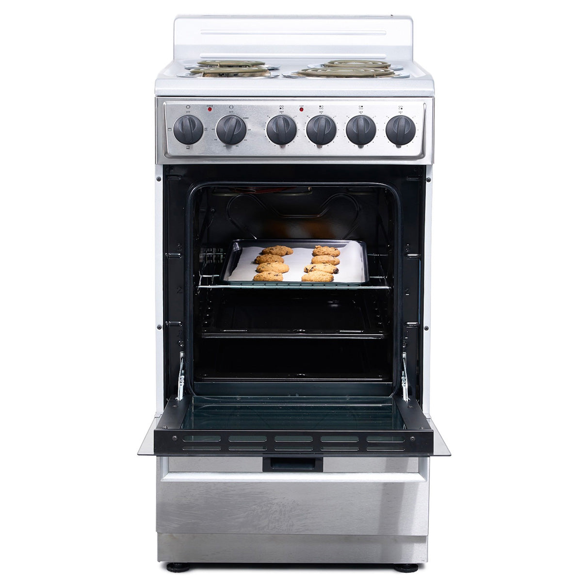 Premium Levella 24" White Freestanding Electric Stove With 4 Spiral Hot Plates, 1 Bake Tray, and 1 Bake Wire