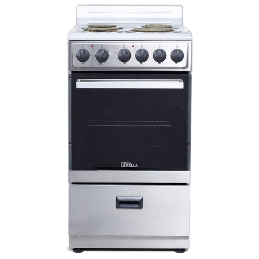 Premium Levella 24" White Freestanding Electric Stove With 4 Spiral Hot Plates, 1 Bake Tray, and 1 Bake Wire