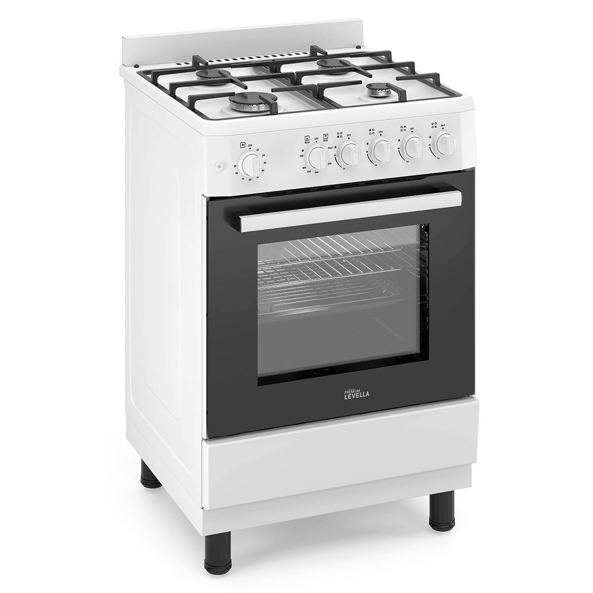 Premium Levella 24" White Gas Range With 4 SABAF Burners, 2 Grids, 1 Trivet Grill, and 1 Baking Tray