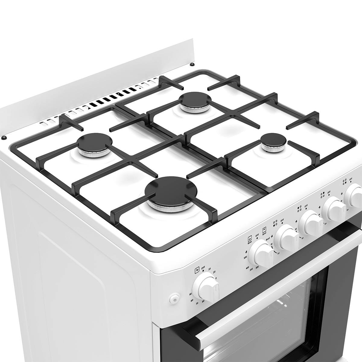 Premium Levella 24" White Gas Range With 4 SABAF Burners, 2 Grids, 1 Trivet Grill, and 1 Baking Tray