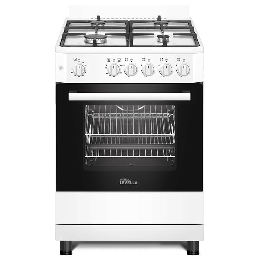 Premium Levella 24" White Gas Range With 4 SABAF Burners, 2 Grids, 1 Trivet Grill, and 1 Baking Tray