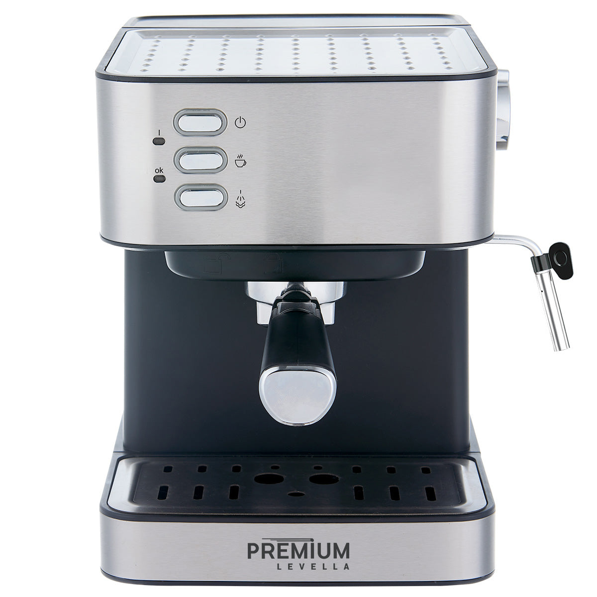 Premium Levella 3-in-1 Black and Silver Espresso, Cappuccino and Latte Maker