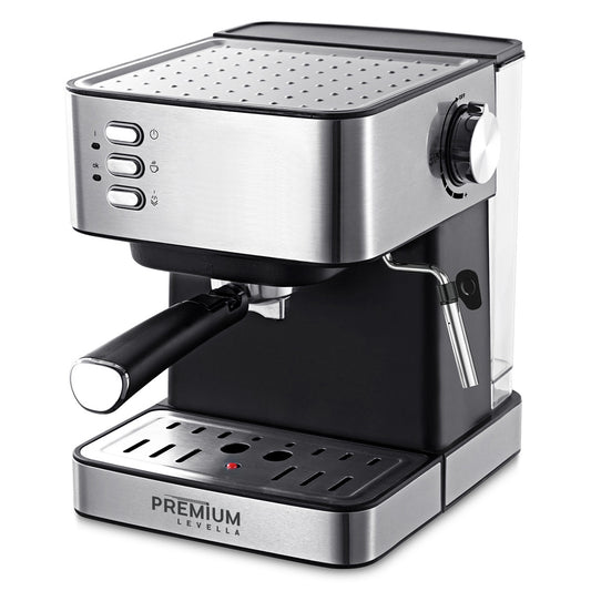 Premium Levella 3-in-1 Black and Silver Espresso, Cappuccino and Latte Maker