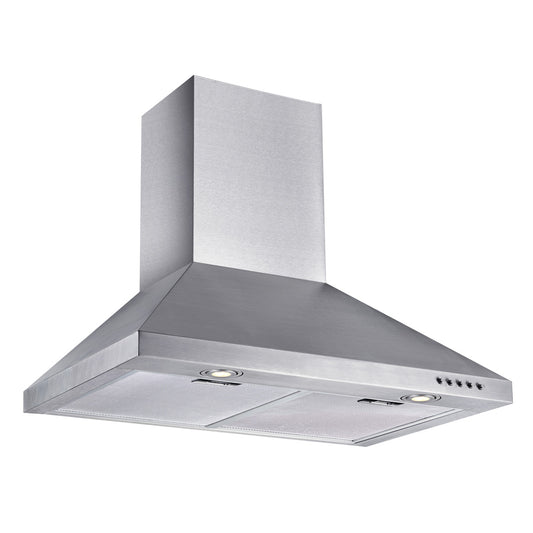 Premium Levella 30" 3-Speed Stainless Steel Range Hood With Timer, 2 Charcoal filters and Dual 50W GU10 Halogen Light