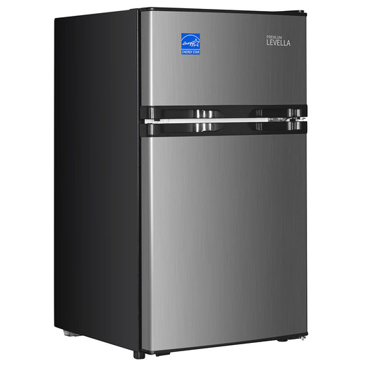 Premium Levella 3.1 ft³ Silver Energy-Saving Refrigerator-Freezer With Reversible Door and Adjustable Legs