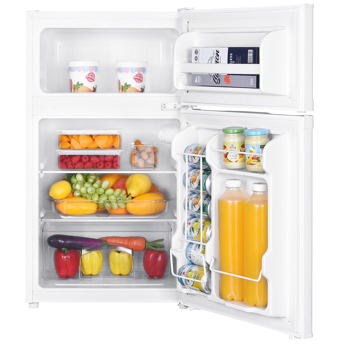 Premium Levella 3.1 ft³ White Energy-Saving Refrigerator-Freezer With Reversible Door and Adjustable Legs