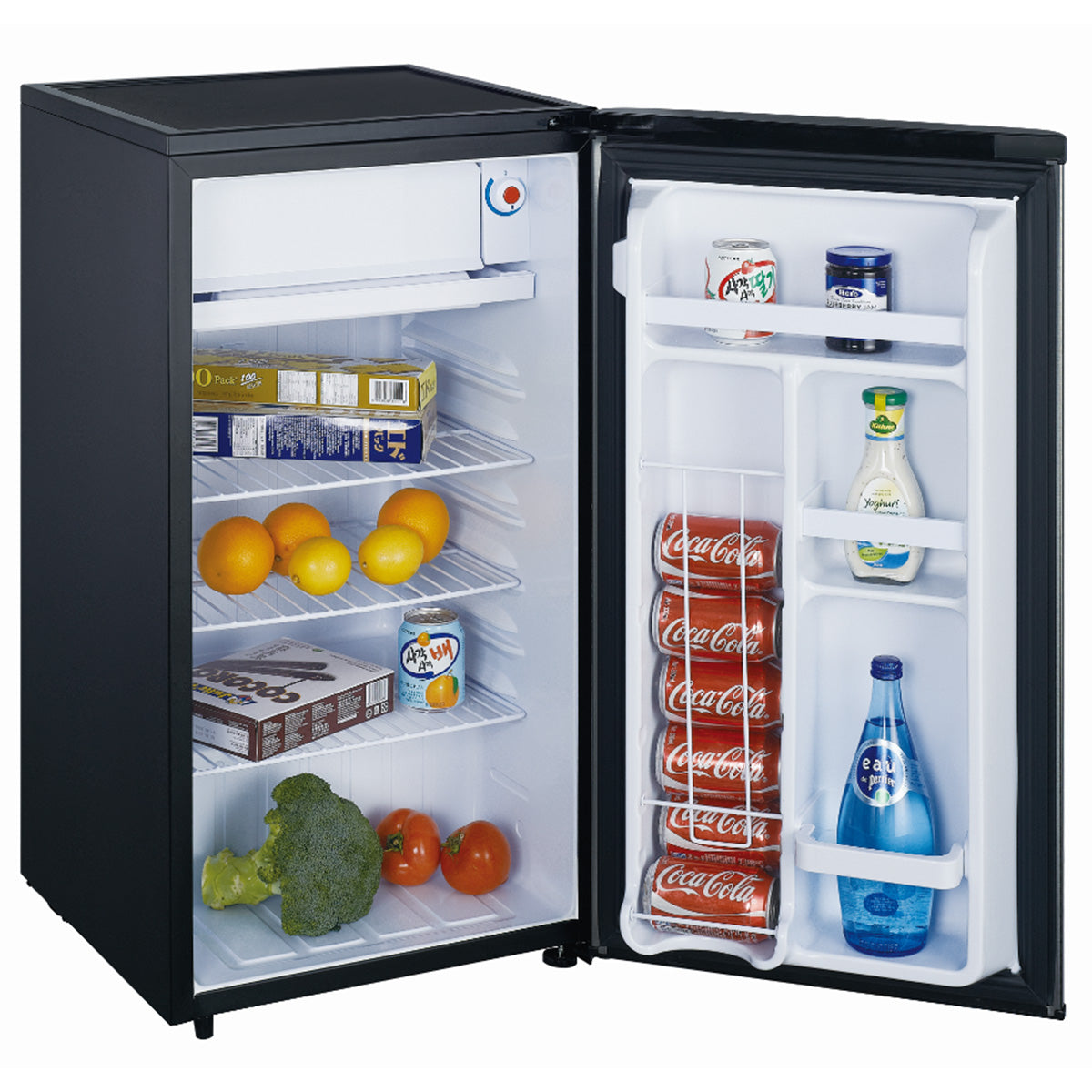 Premium Levella 3.2 ft³ Black Energy-Saving Refrigerator With Inox Reversible Door and Adjustable Legs