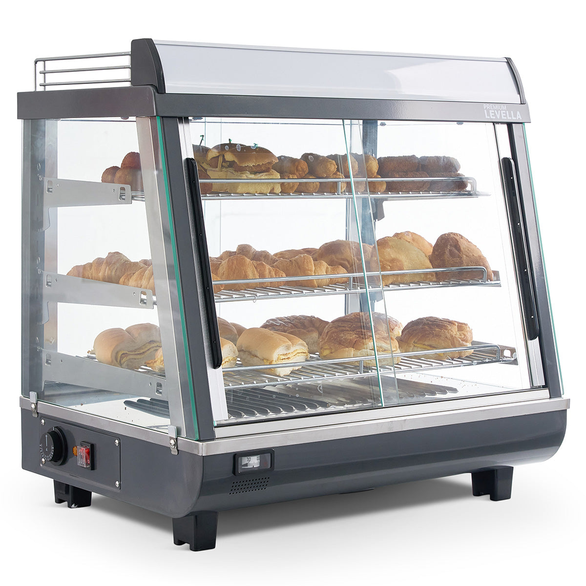 Premium Levella 3.4 ft³ Stainless Commercial Countertop Warmer Display Case With 3 Adjustable Shelves