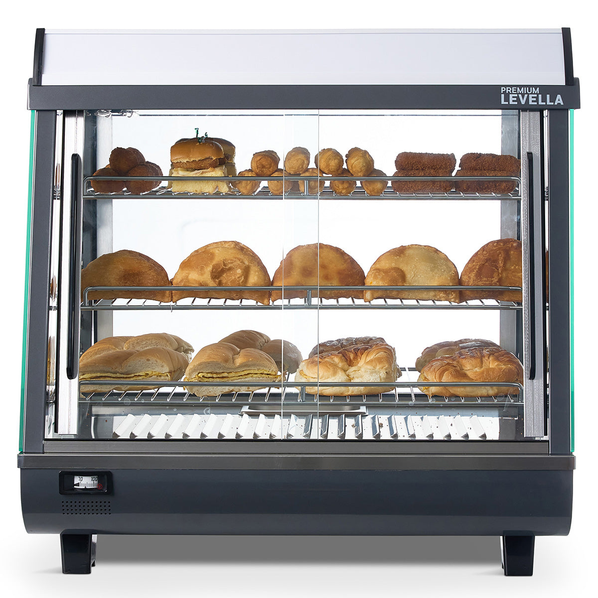 Premium Levella 3.4 ft³ Stainless Commercial Countertop Warmer Display Case With 3 Adjustable Shelves