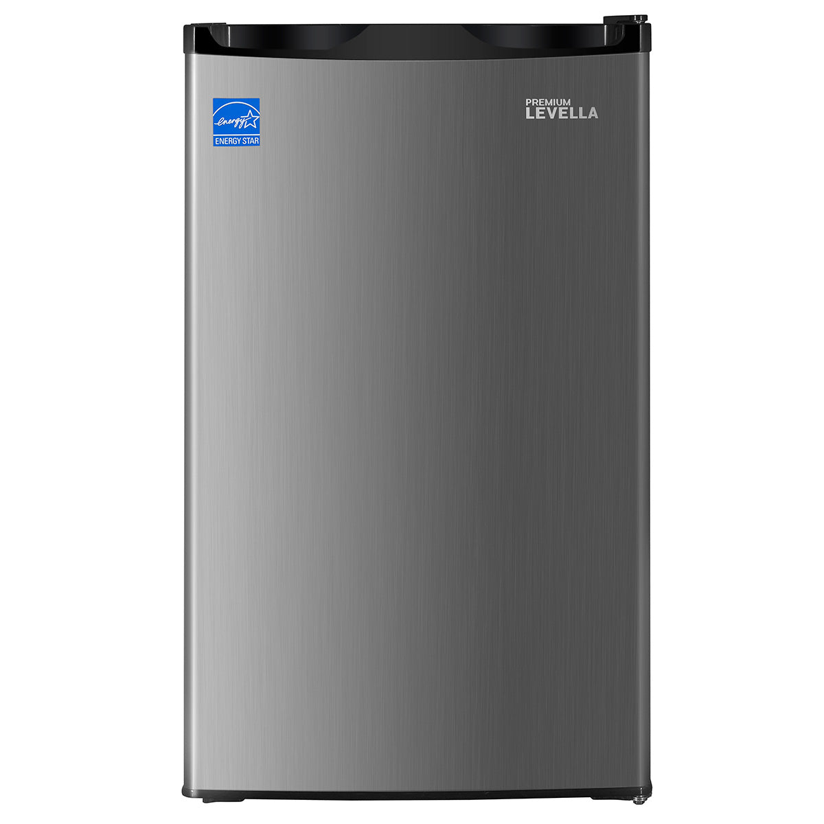 Premium Levella 4.4 ft³ Black Energy-Saving Refrigerator-Freezer With Inox Reversible Door and Adjustable Legs