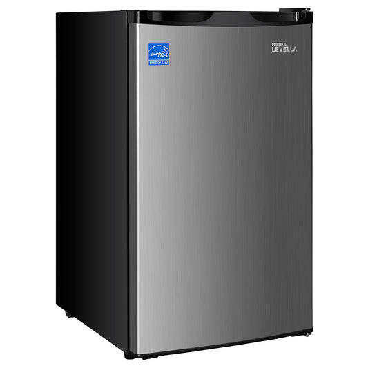 Premium Levella 4.4 ft³ Black Energy-Saving Refrigerator-Freezer With Inox Reversible Door and Adjustable Legs