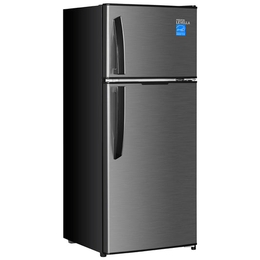 Premium Levella 4.4 ft³ Black Energy-Saving Refrigerator With Inox Reversible Door and Adjustable Legs
