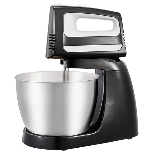 Premium Levella 5-Speed Black and Chrome 2-in-1 Stand & Hand Mixer With 3L Stainless Steel Bowl, 2 Beaters, and 2 Dough Hooks