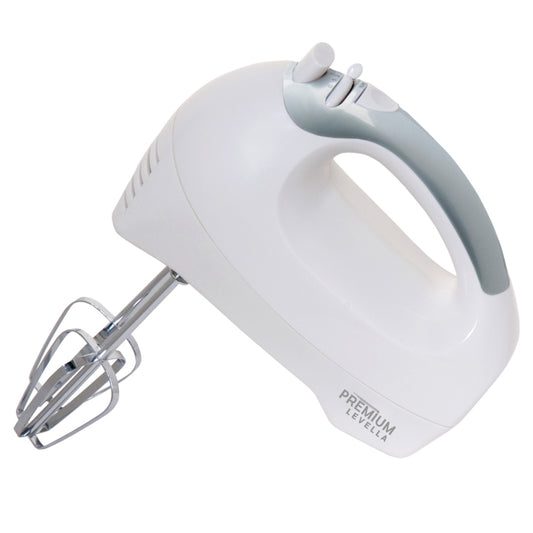 Premium Levella 5-Speed White Hand Mixer With Chrome Beaters
