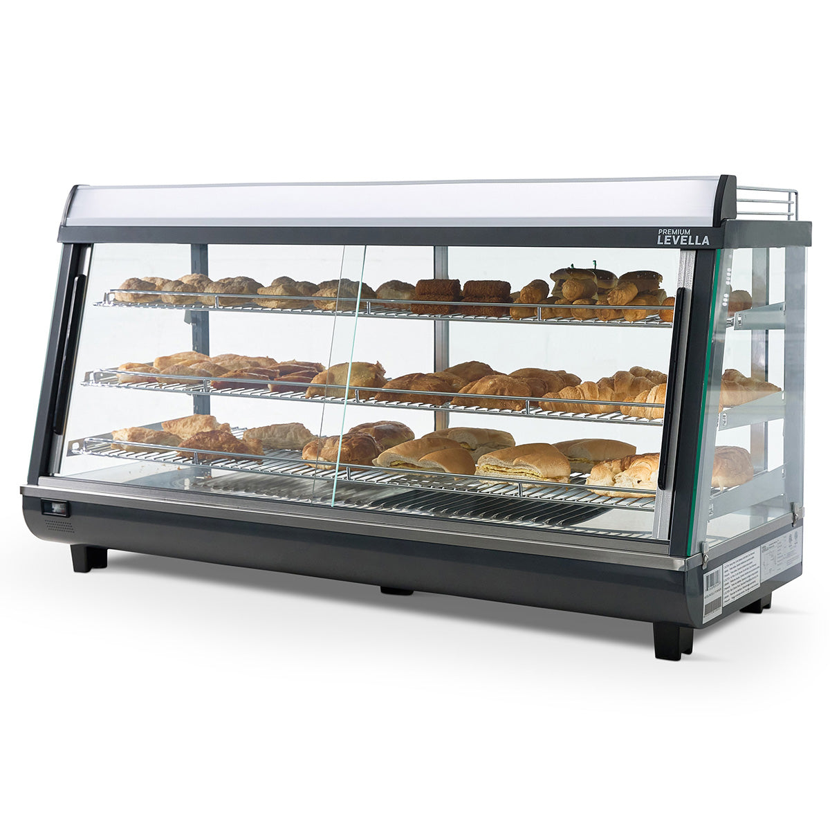Premium Levella 6.6 ft³ Stainless Commercial Countertop Warmer Display Case With 3 Adjustable Shelves