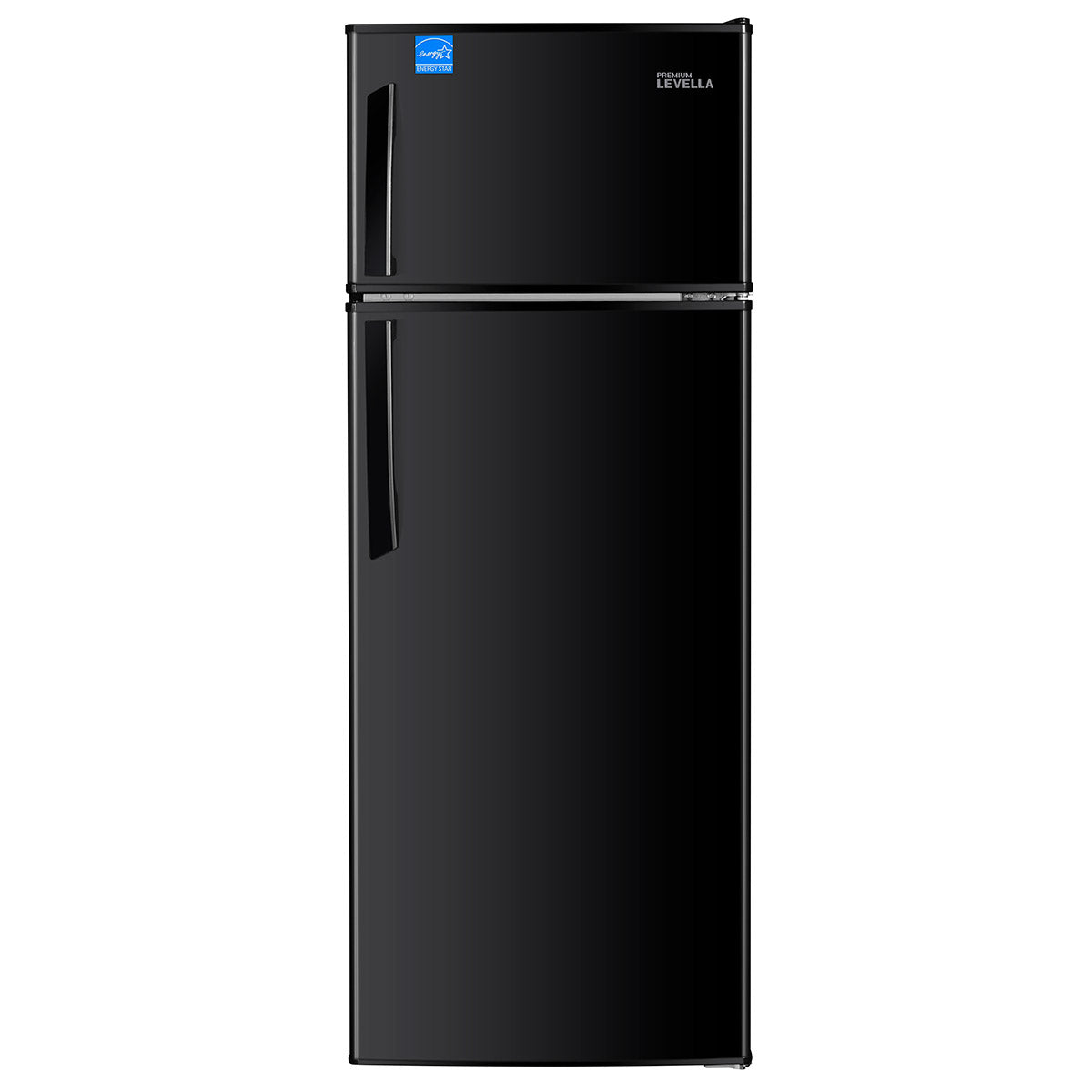 Premium Levella 7.3 ft³ Black Refrigerator With Manual Defrost, 3 Spill-Proof Glass Shelves, and Energy Star Certification