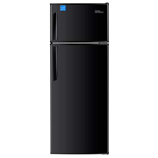 Premium Levella 7.3 ft³ Black Refrigerator With Manual Defrost, 3 Spill-Proof Glass Shelves, and Energy Star Certification