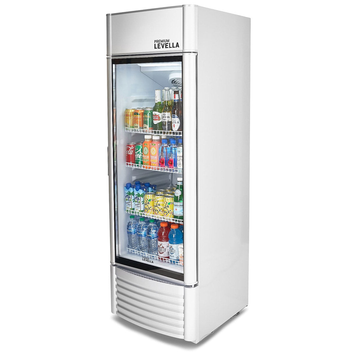 Premium Levella 9 cu. ft Silver Single Glass Door Commercial Upright Display Refrigerator