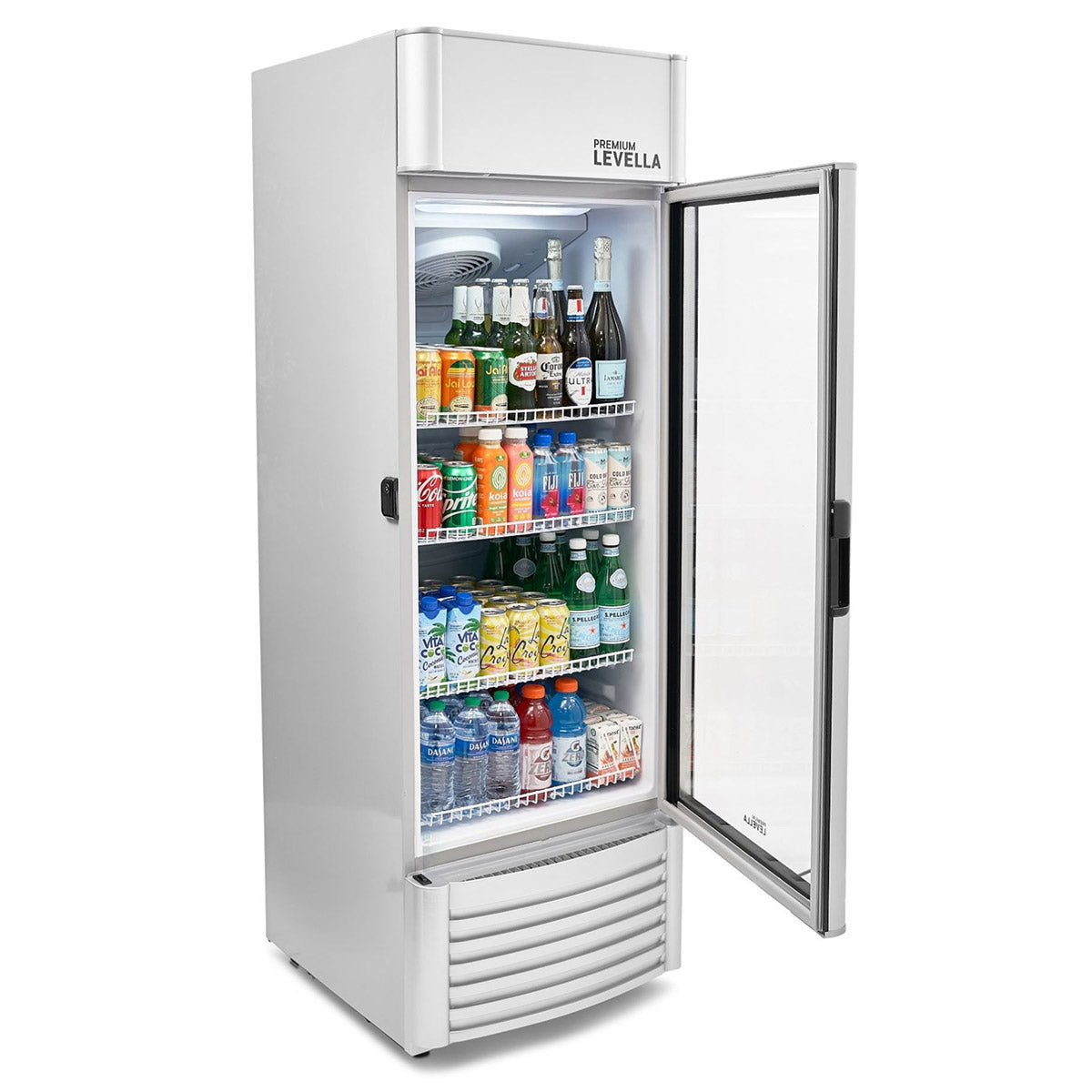 Premium Levella 9 cu. ft Silver Single Glass Door Commercial Upright Display Refrigerator