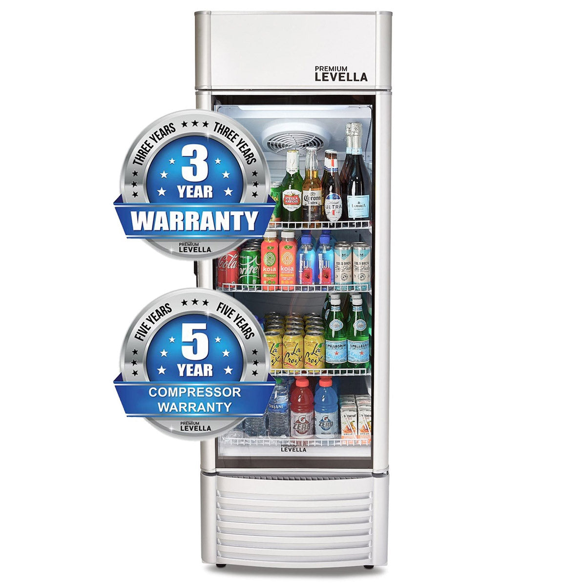 Premium Levella 9 cu. ft Silver Single Glass Door Commercial Upright Display Refrigerator