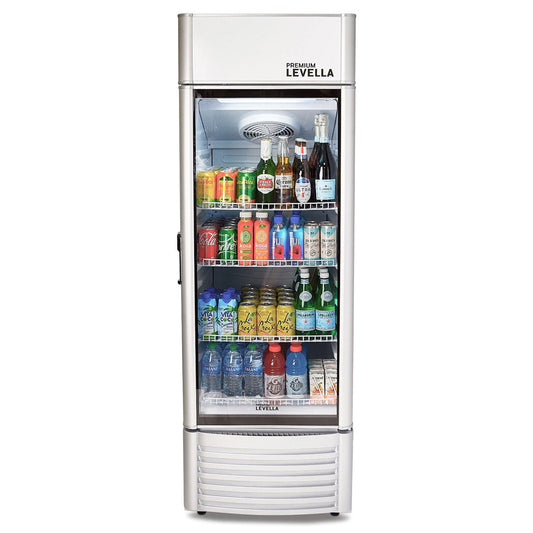 Premium Levella 9 cu. ft Silver Single Glass Door Commercial Upright Display Refrigerator